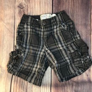 Gray/black/white plaid shorts